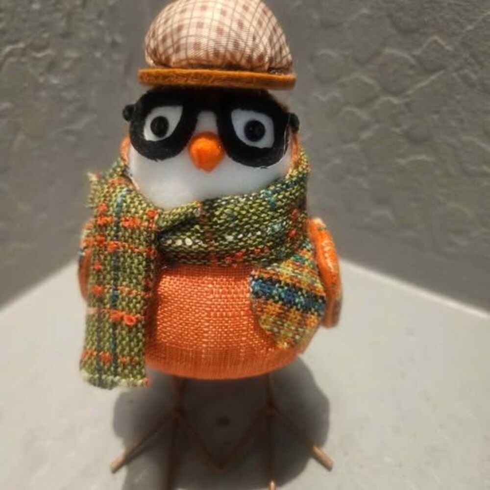 Plaid Fabric Bird Figurine with Glasses and Hat Hobby Lobby Fall Bird
